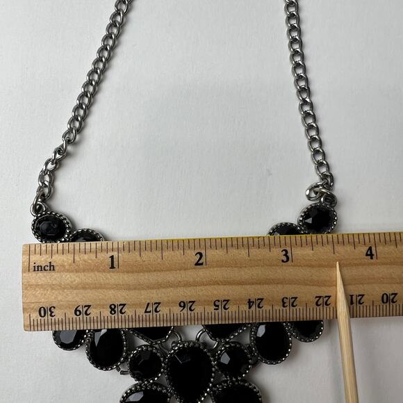 Black Statement Necklace and Earring Set Silver Tone Bold Teardrop Faceted Bold - Picture 11 of 13